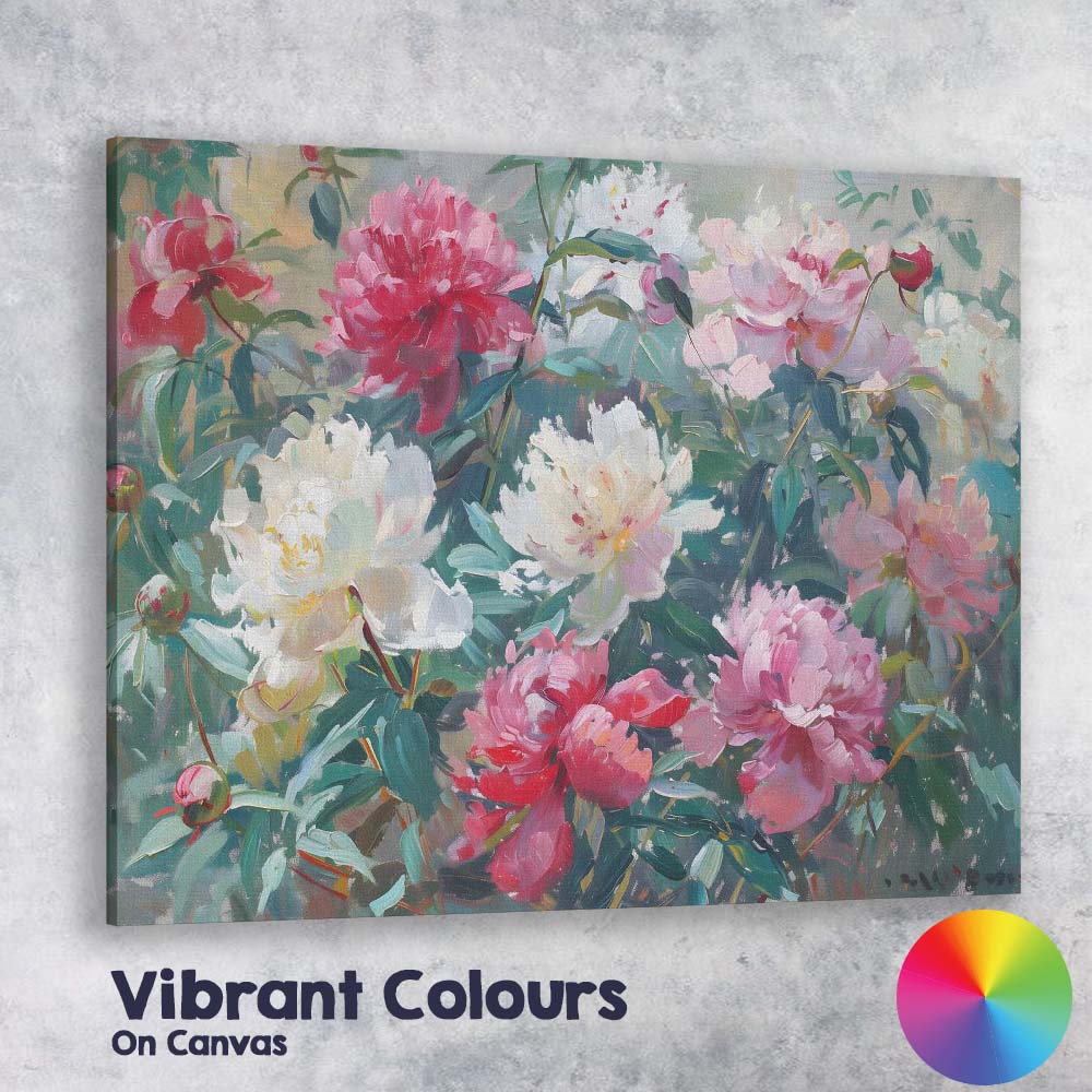 Romantic Pink White Peony Floral Garden Impressionist Canvas Wall Art Print Decor Picture Ready to Hang