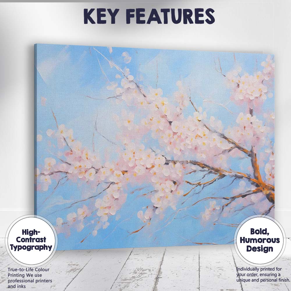 Abstract Soft Pink Cherry Blossom Branch Spring Sky Canvas Wall Art Print Decor Picture Ready to Hang