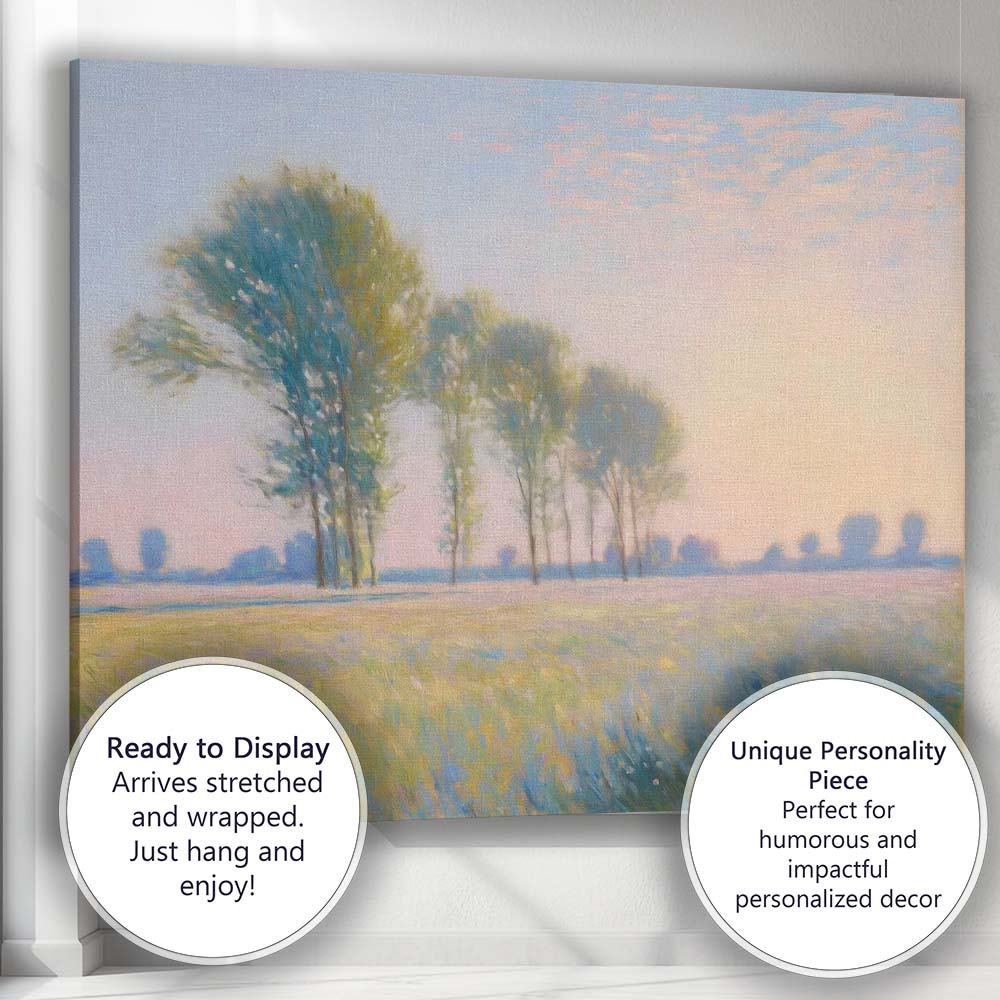 Dreamy Pastel Sunrise Meadow Trees Landscape Canvas Wall Art Print Decor Picture Ready to Hang