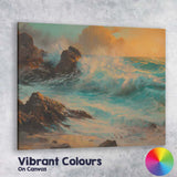 Dramatic Turquoise Ocean Waves Rocky Coast Sunset Seascape Canvas Wall Art Print Decor Picture Ready to Hang