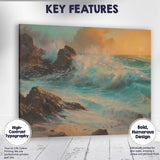 Dramatic Turquoise Ocean Waves Rocky Coast Sunset Seascape Canvas Wall Art Print Decor Picture Ready to Hang