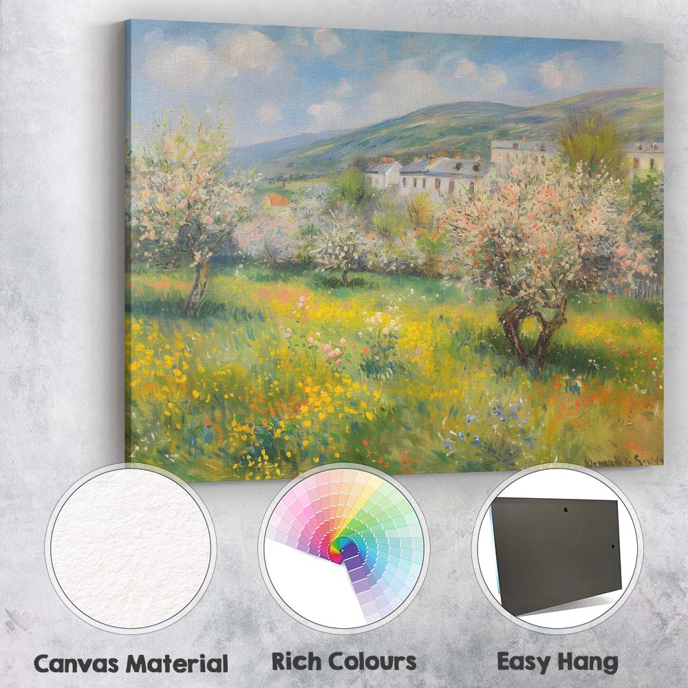 Impressionist Spring Blossom Orchard Country Village Landscape Canvas Wall Art Print Decor Picture Ready to Hang
