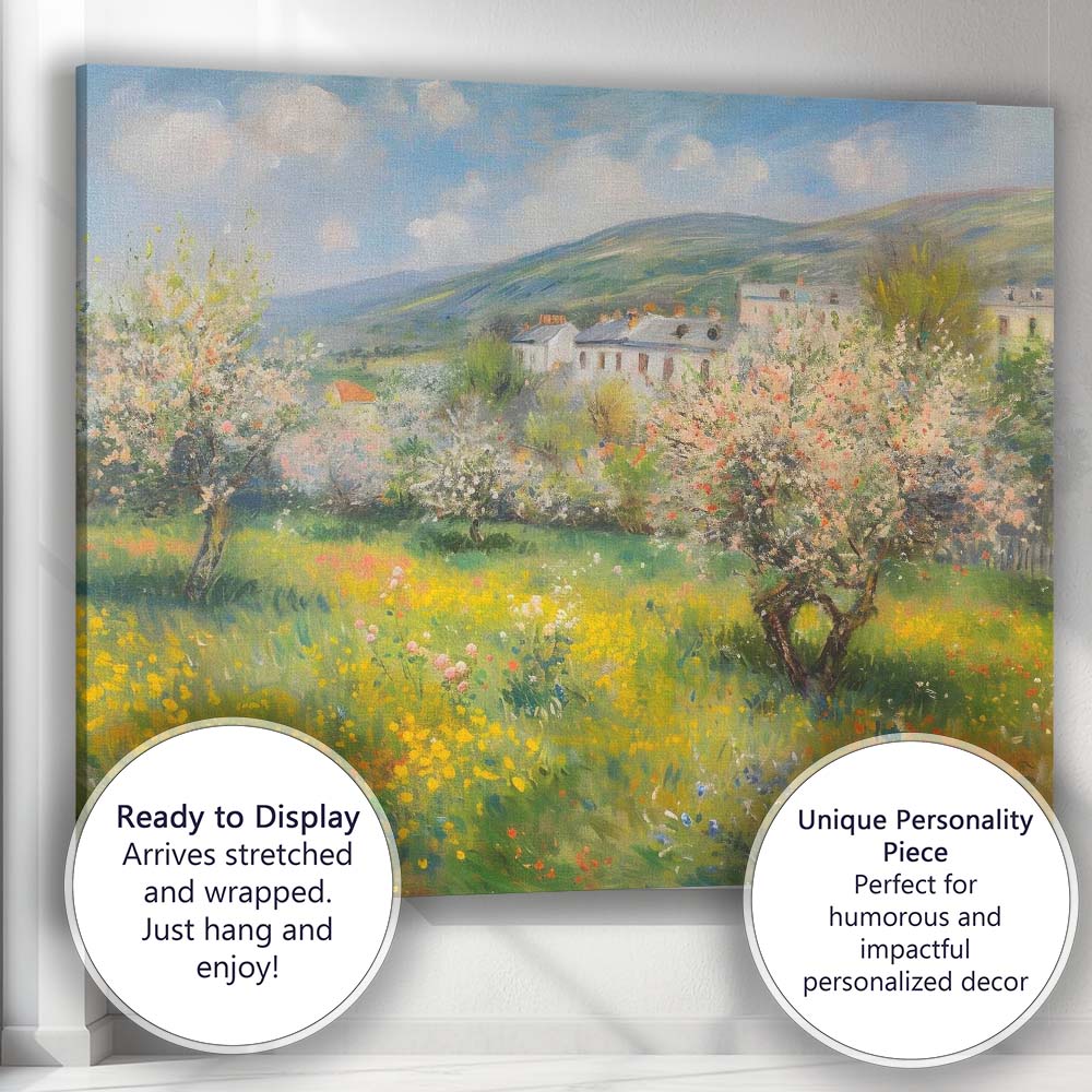 Impressionist Spring Blossom Orchard Country Village Landscape Canvas Wall Art Print Decor Picture Ready to Hang