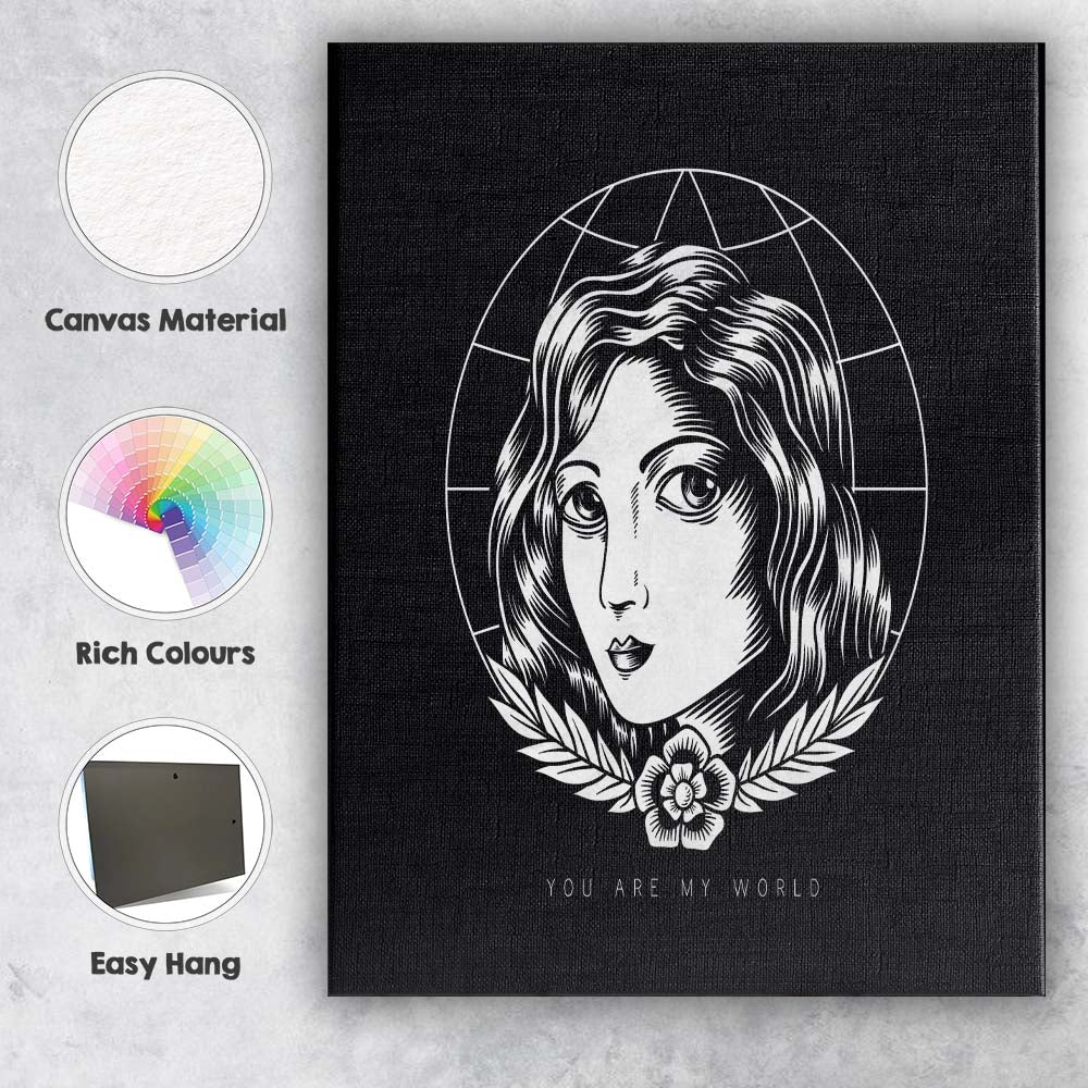 Black And White Woman Portrait Line Art Canvas Wall Art Print Decor Picture Ready to Hang