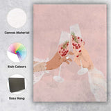 Pink Botanical Cocktail Toast Illustration Canvas Wall Art Print Decor Picture Ready to Hang