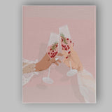 Pink Botanical Cocktail Toast Illustration Canvas Wall Art Print Decor Picture Ready to Hang