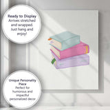 Pastel Stacked Books Watercolour Illustration Canvas Wall Art Print Decor Picture Ready to Hang