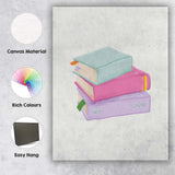 Pastel Stacked Books Watercolour Illustration Canvas Wall Art Print Decor Picture Ready to Hang