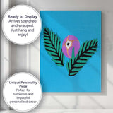 Blue Tropical Leaf And Purple Flower Canvas Wall Art Print Decor Picture Ready to Hang