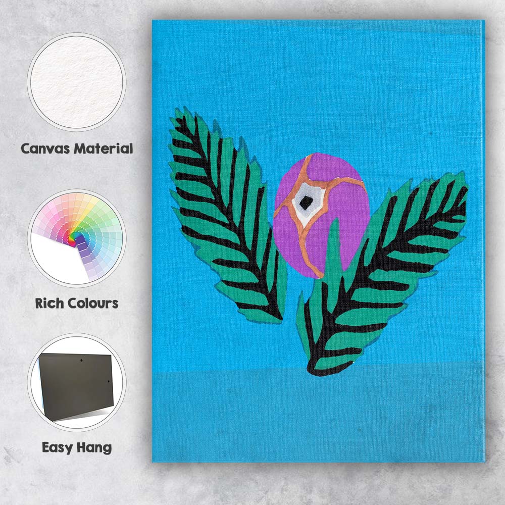 Blue Tropical Leaf And Purple Flower Canvas Wall Art Print Decor Picture Ready to Hang