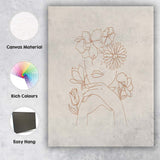 Beige Woman Floral Face Line Art Canvas Wall Art Print Decor Picture Ready to Hang
