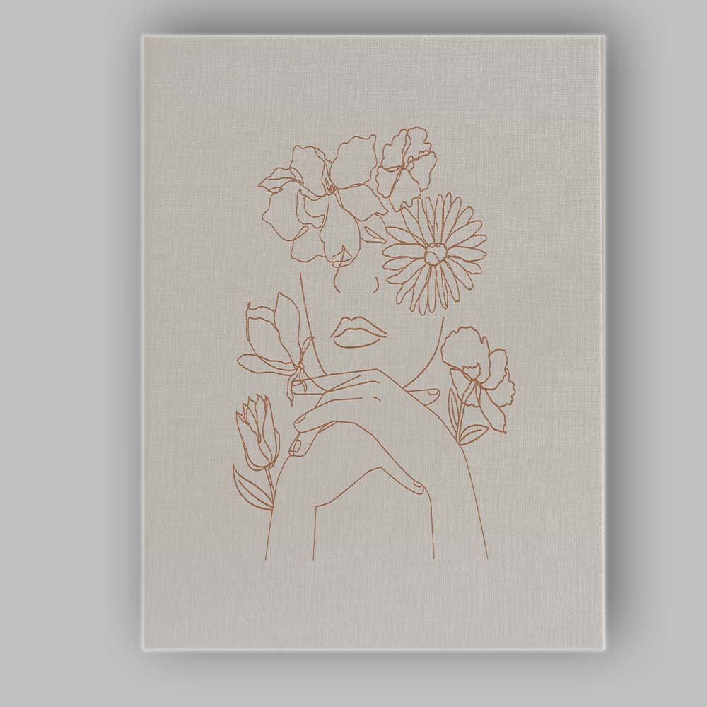 Beige Woman Floral Face Line Art Canvas Wall Art Print Decor Picture Ready to Hang