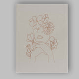 Beige Woman Floral Face Line Art Canvas Wall Art Print Decor Picture Ready to Hang