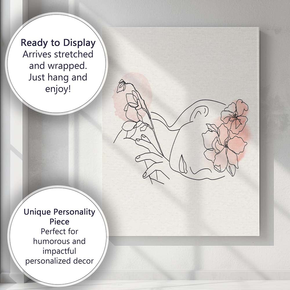 Blush Floral Woman Hands Line Art Canvas Wall Art Print Decor Picture Ready to Hang