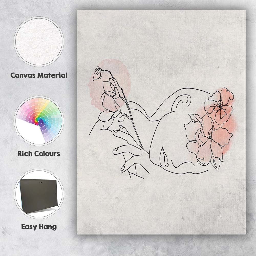 Blush Floral Woman Hands Line Art Canvas Wall Art Print Decor Picture Ready to Hang