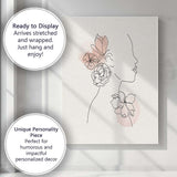 Woman Holding Flowers Minimal Line Art Canvas Wall Art Print Decor Picture Ready to Hang