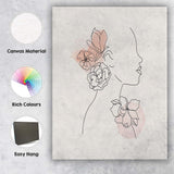 Woman Holding Flowers Minimal Line Art Canvas Wall Art Print Decor Picture Ready to Hang