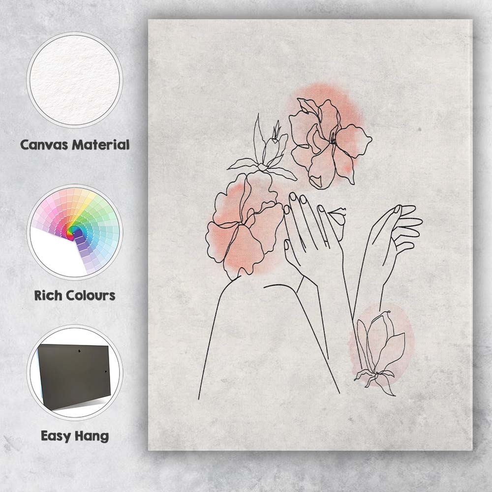 Side Face Floral Woman Line Art Canvas Wall Art Print Decor Picture Ready to Hang