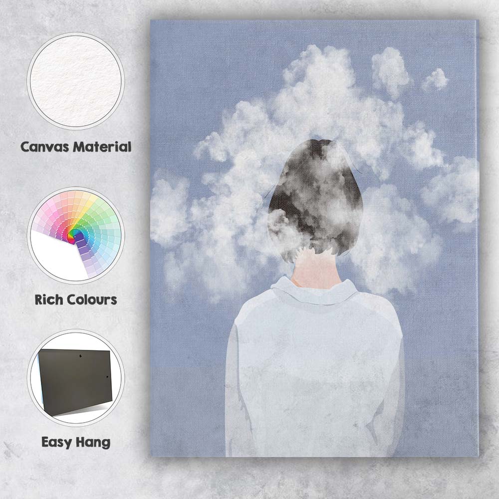Cloud Head Woman Surreal Illustration Canvas Wall Art Print Decor Picture Ready to Hang