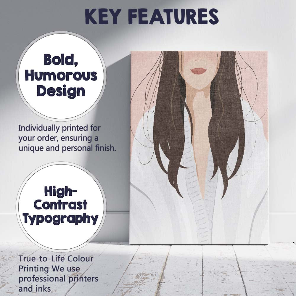Dark Hair Woman Minimal Portrait Illustration Canvas Wall Art Print Decor Picture Ready to Hang