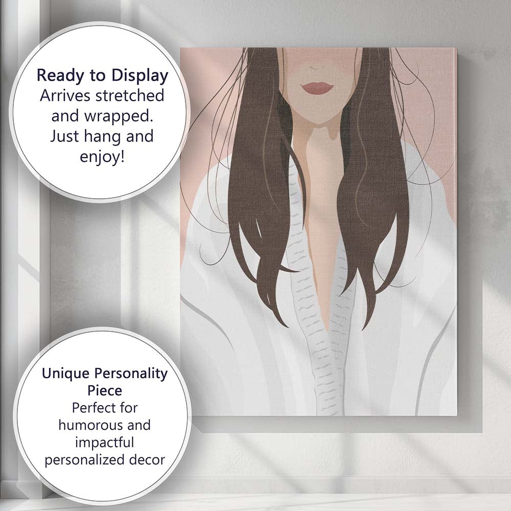 Dark Hair Woman Minimal Portrait Illustration Canvas Wall Art Print Decor Picture Ready to Hang