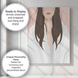 Dark Hair Woman Minimal Portrait Illustration Canvas Wall Art Print Decor Picture Ready to Hang