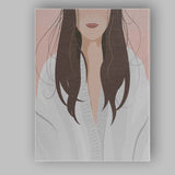 Dark Hair Woman Minimal Portrait Illustration Canvas Wall Art Print Decor Picture Ready to Hang