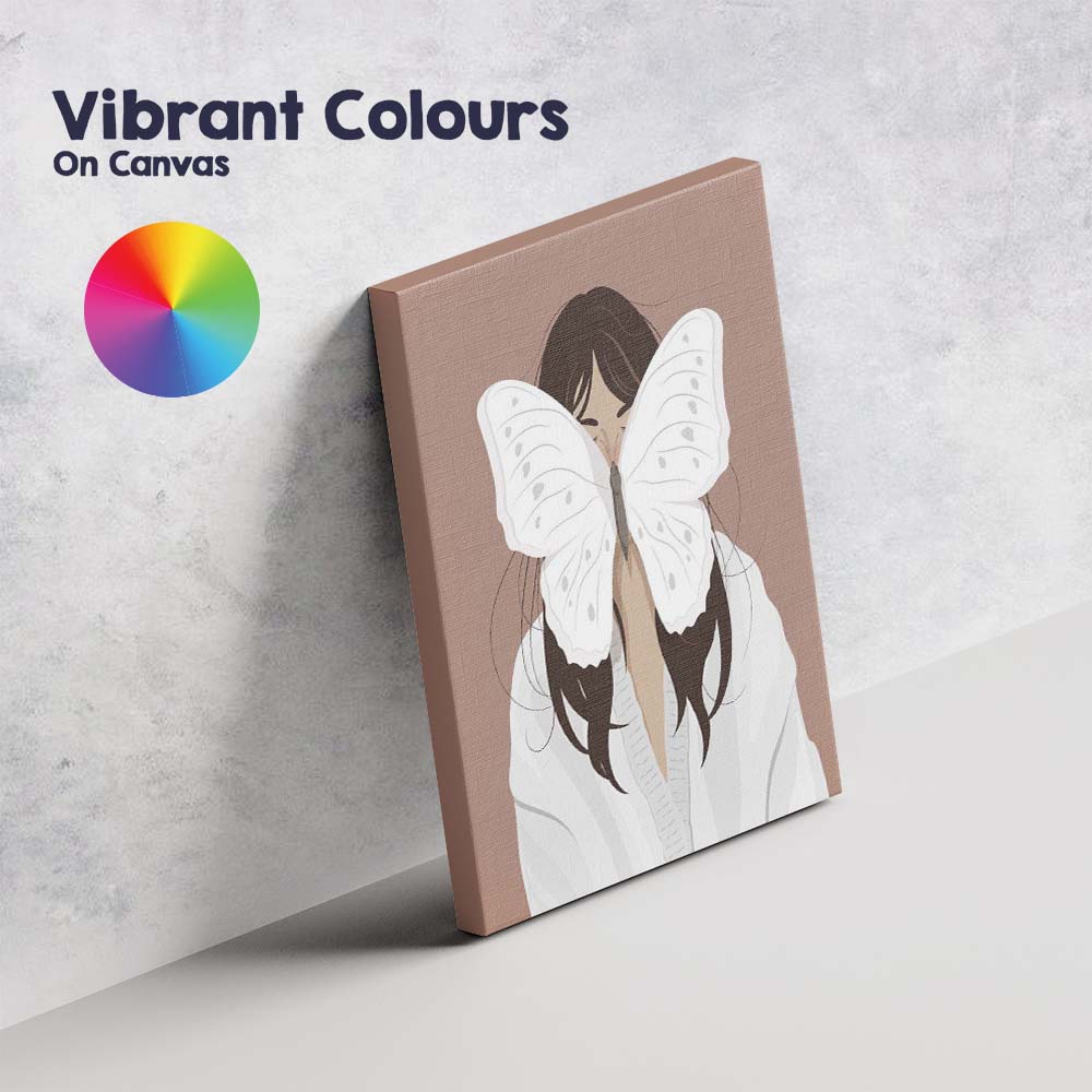 White Butterfly Woman Portrait Illustration Canvas Wall Art Print Decor Picture Ready to Hang