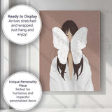 White Butterfly Woman Portrait Illustration Canvas Wall Art Print Decor Picture Ready to Hang