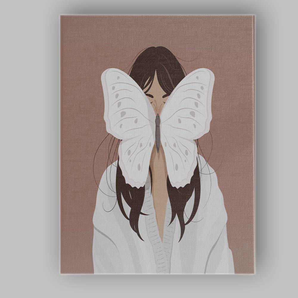 White Butterfly Woman Portrait Illustration Canvas Wall Art Print Decor Picture Ready to Hang