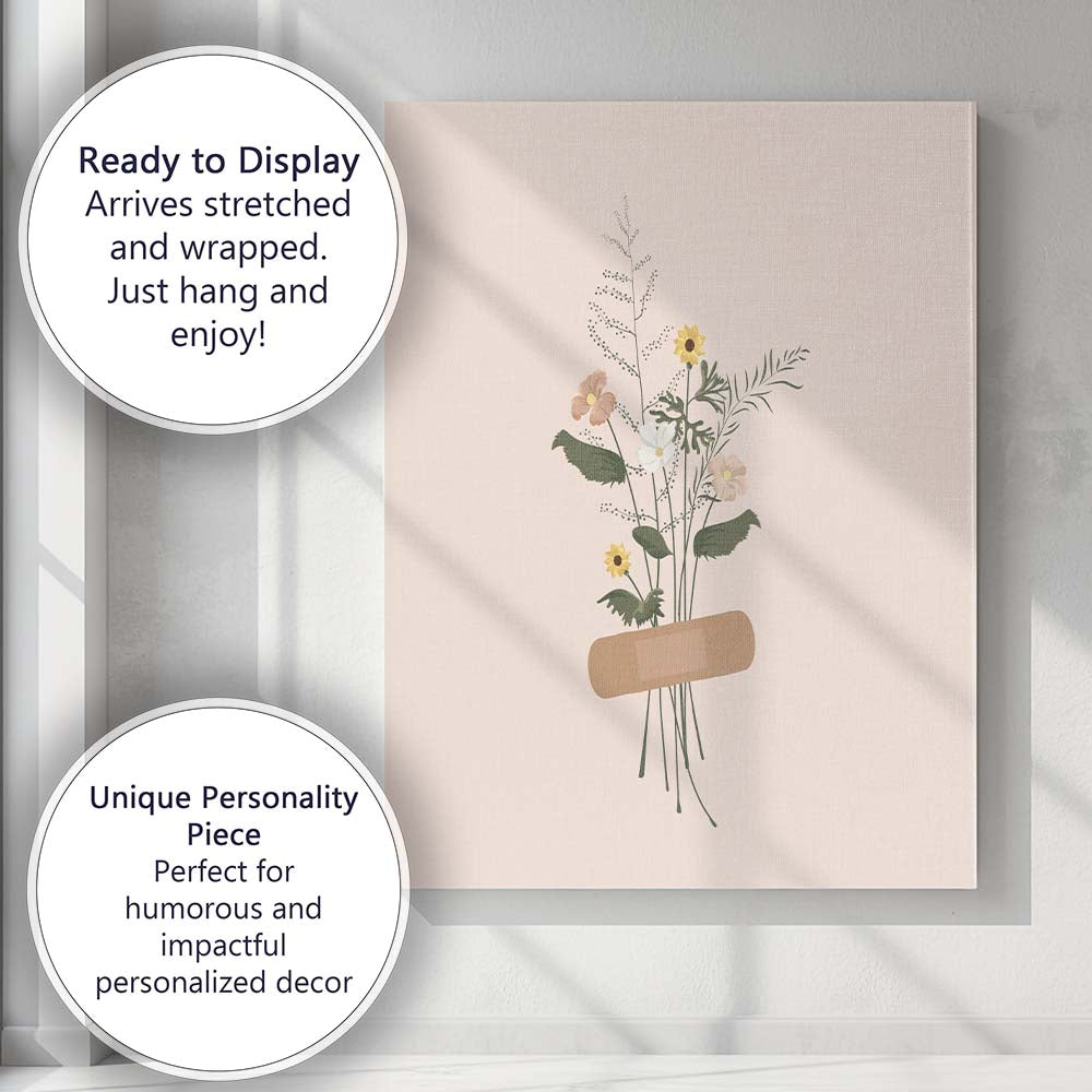 Pastel Wildflower Bouquet Plaster Illustration Canvas Wall Art Print Decor Picture Ready to Hang