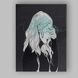 Anxious Woman Scribble Line Art Illustration Canvas Wall Art Print Decor Picture Ready to Hang