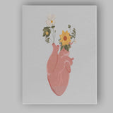 Pink Anatomical Heart Floral Illustration Canvas Wall Art Print Decor Picture Ready to Hang