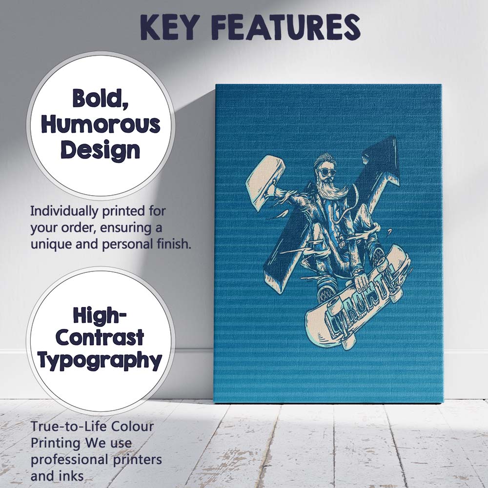Retro Skateboard Rider Graphic Illustration Canvas Wall Art Print Decor Picture Ready to Hang