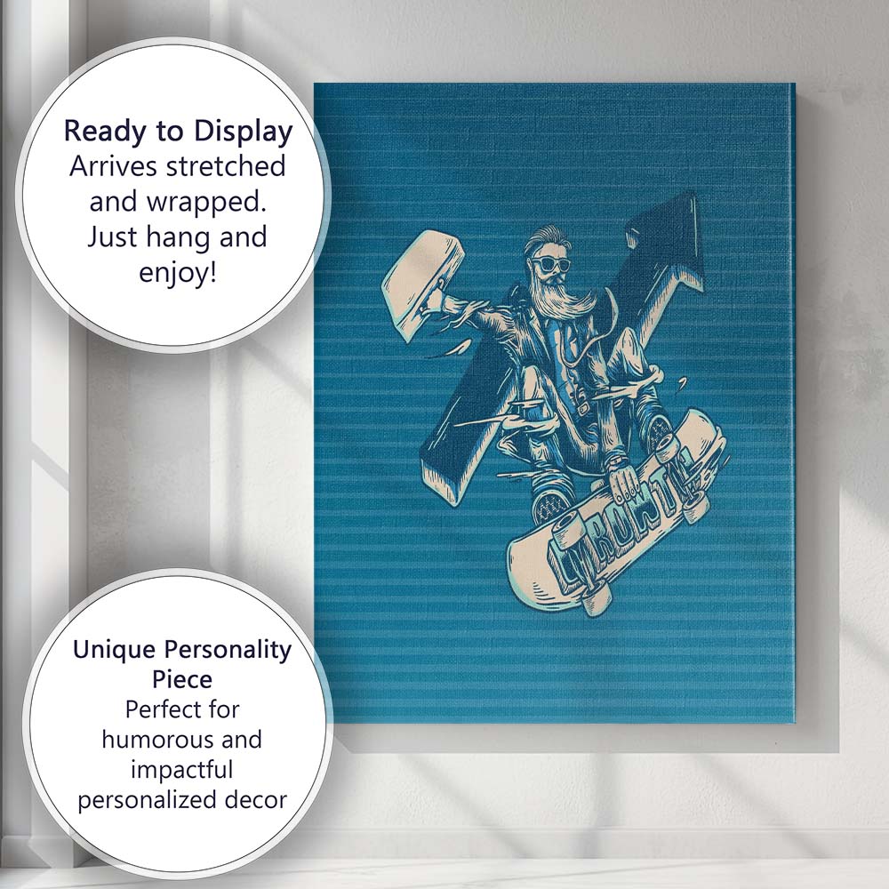 Retro Skateboard Rider Graphic Illustration Canvas Wall Art Print Decor Picture Ready to Hang