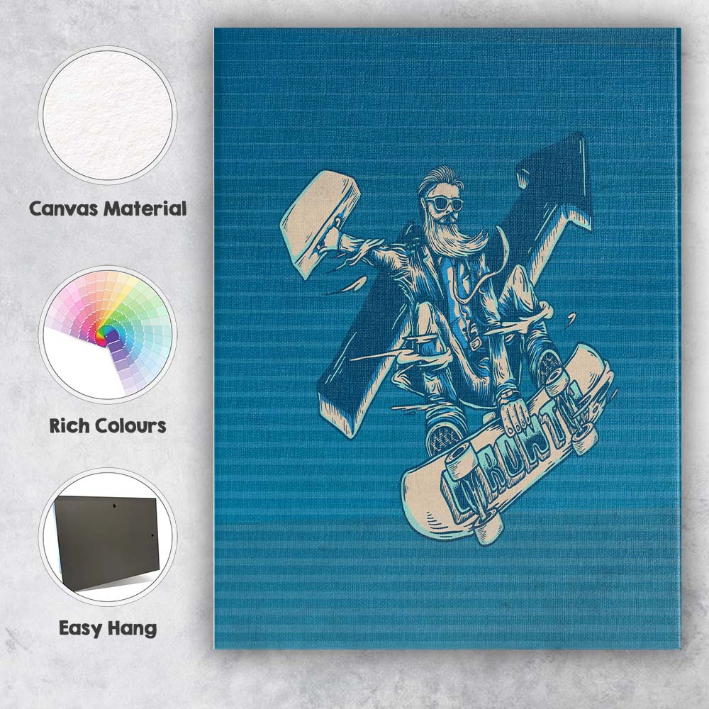 Retro Skateboard Rider Graphic Illustration Canvas Wall Art Print Decor Picture Ready to Hang