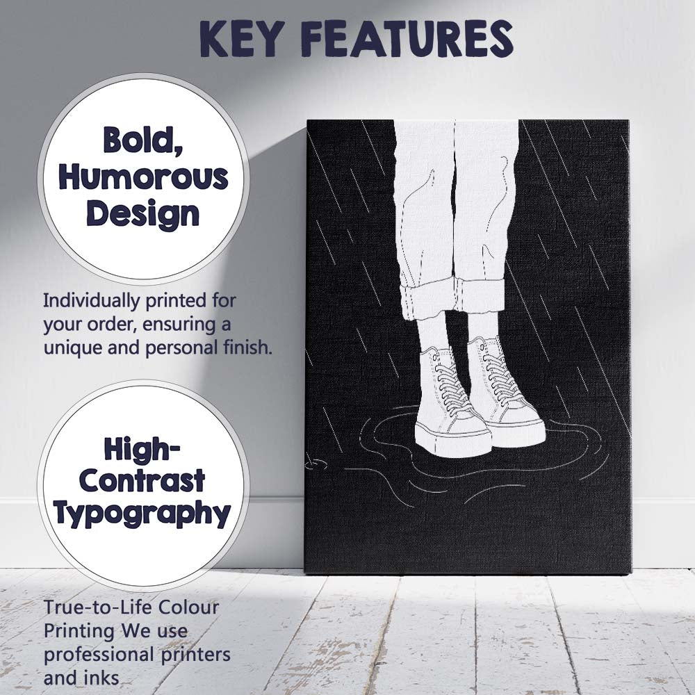 Black Rainy Trainers Line Art Illustration Canvas Wall Art Print Decor Picture Ready to Hang