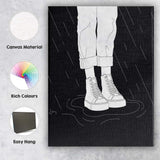 Black Rainy Trainers Line Art Illustration Canvas Wall Art Print Decor Picture Ready to Hang