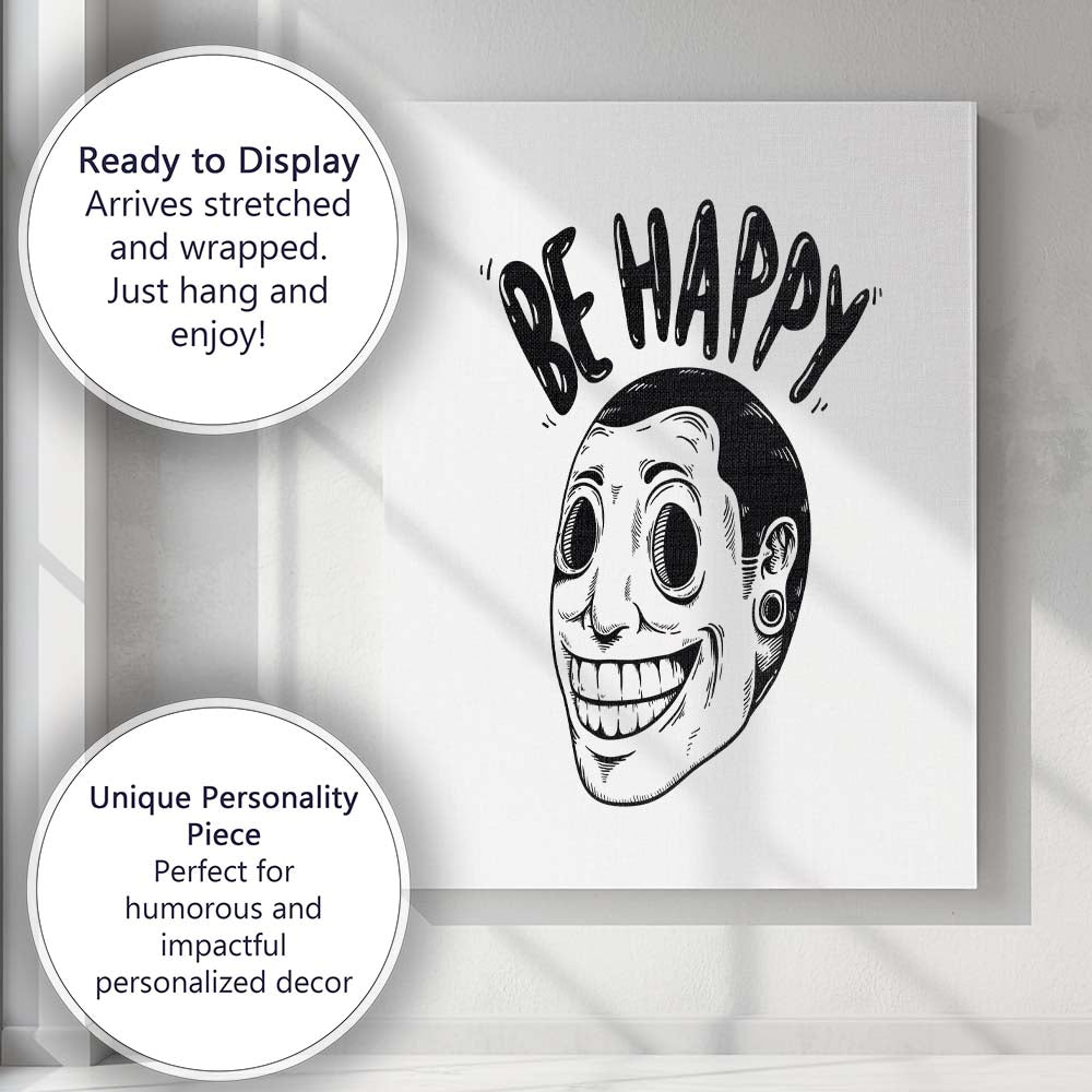 Be Happy Smiling Face Illustration Canvas Wall Art Print Decor Picture Ready to Hang