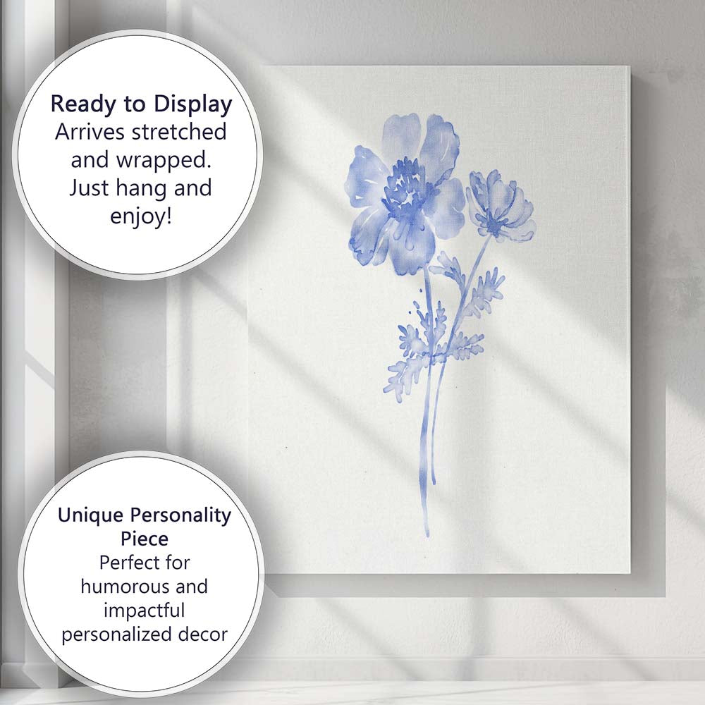 Blue Watercolour Wildflower Illustration Canvas Wall Art Print Decor Picture Ready to Hang