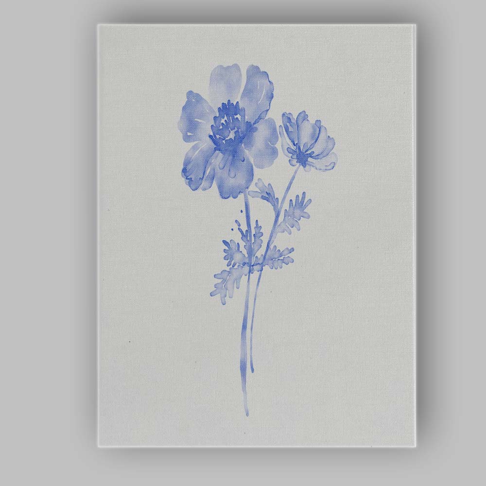 Blue Watercolour Wildflower Illustration Canvas Wall Art Print Decor Picture Ready to Hang
