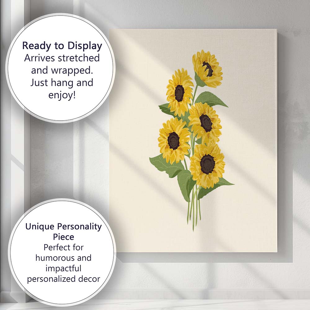 Yellow Sunflower Bouquet Illustration Canvas Wall Art Print Decor Picture Ready to Hang