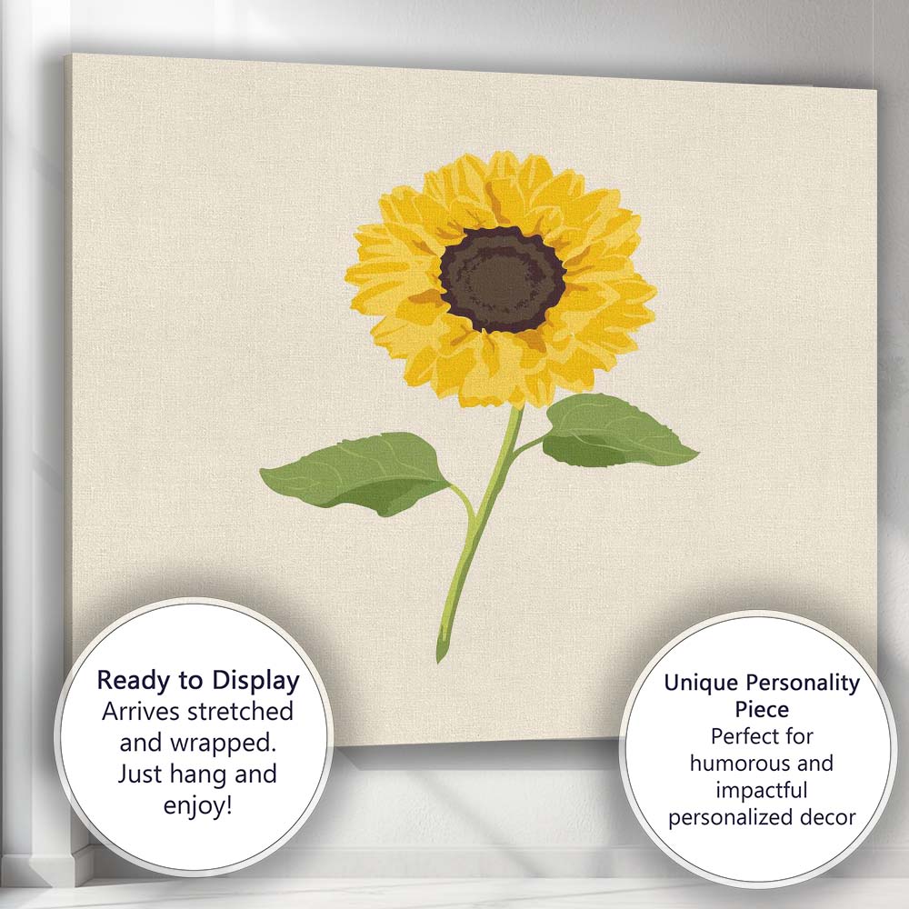 Single Yellow Sunflower Illustration Canvas Wall Art Print Decor Picture Ready to Hang