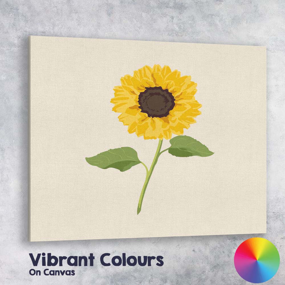 Single Yellow Sunflower Illustration Canvas Wall Art Print Decor Picture Ready to Hang