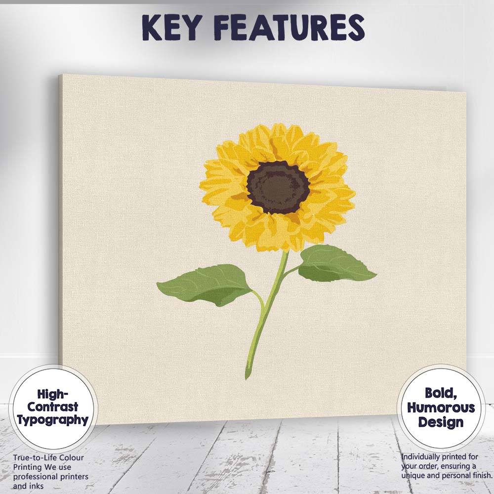 Single Yellow Sunflower Illustration Canvas Wall Art Print Decor Picture Ready to Hang