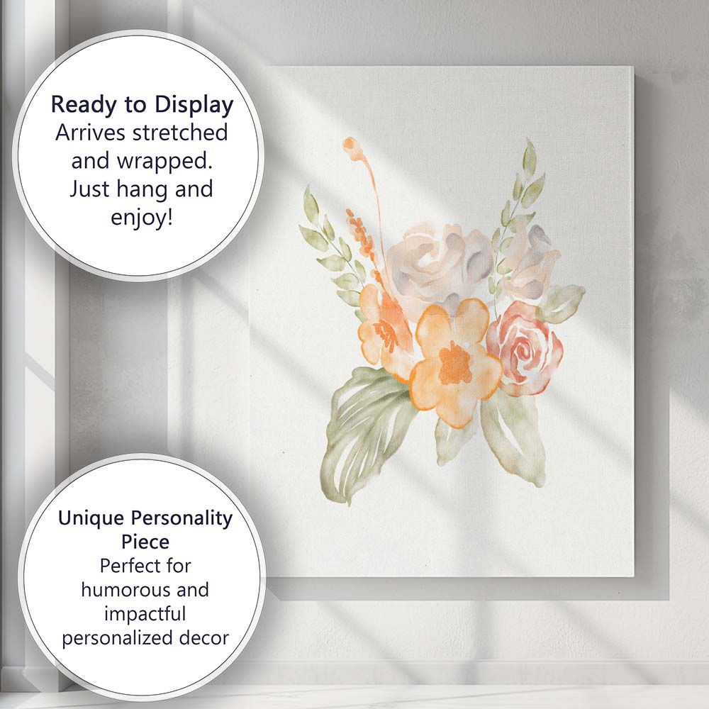 Orange Rose Floral Watercolour Bouquet Canvas Wall Art Print Decor Picture Ready to Hang
