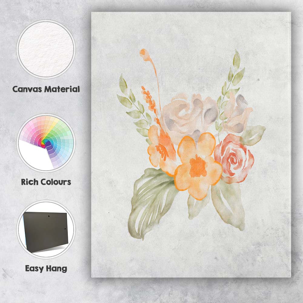 Orange Rose Floral Watercolour Bouquet Canvas Wall Art Print Decor Picture Ready to Hang