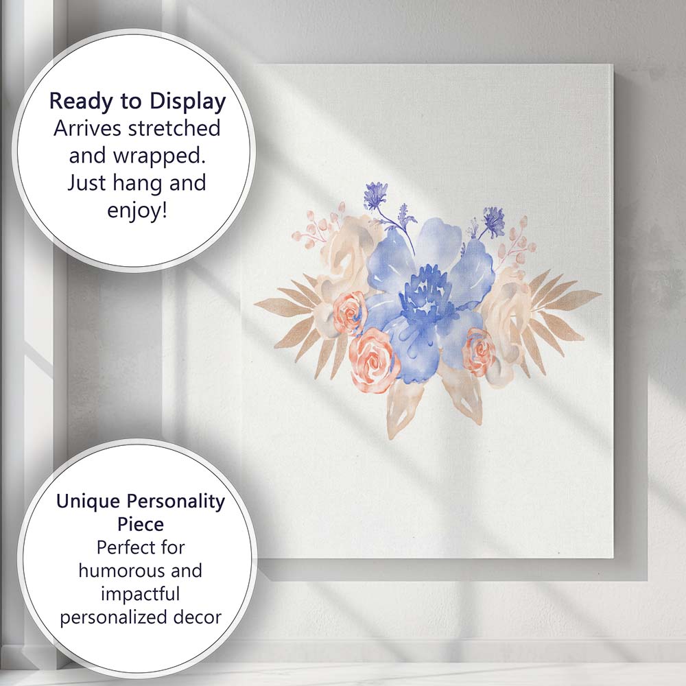 Blue Peach Floral Watercolour Spray Canvas Wall Art Print Decor Picture Ready to Hang