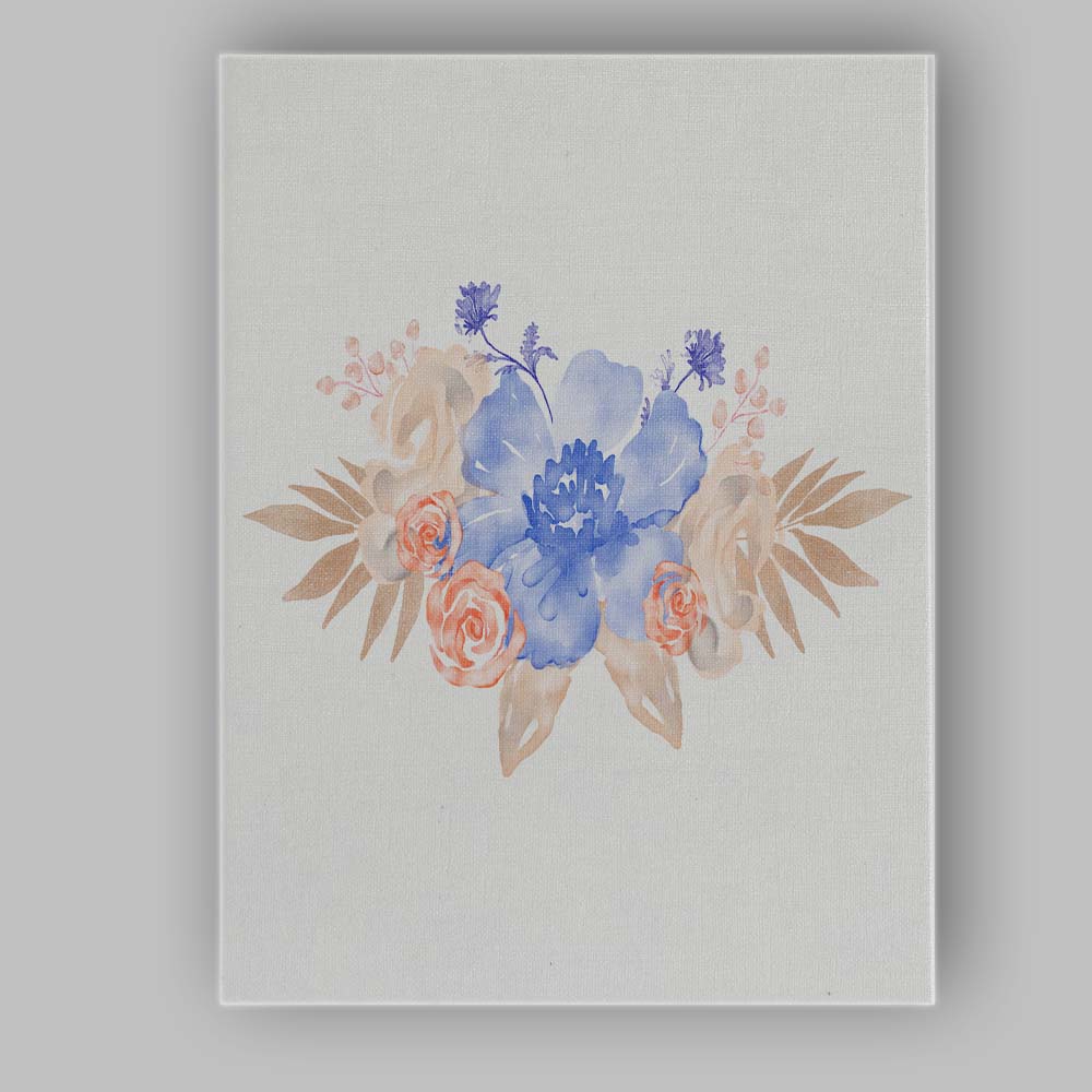Blue Peach Floral Watercolour Spray Canvas Wall Art Print Decor Picture Ready to Hang