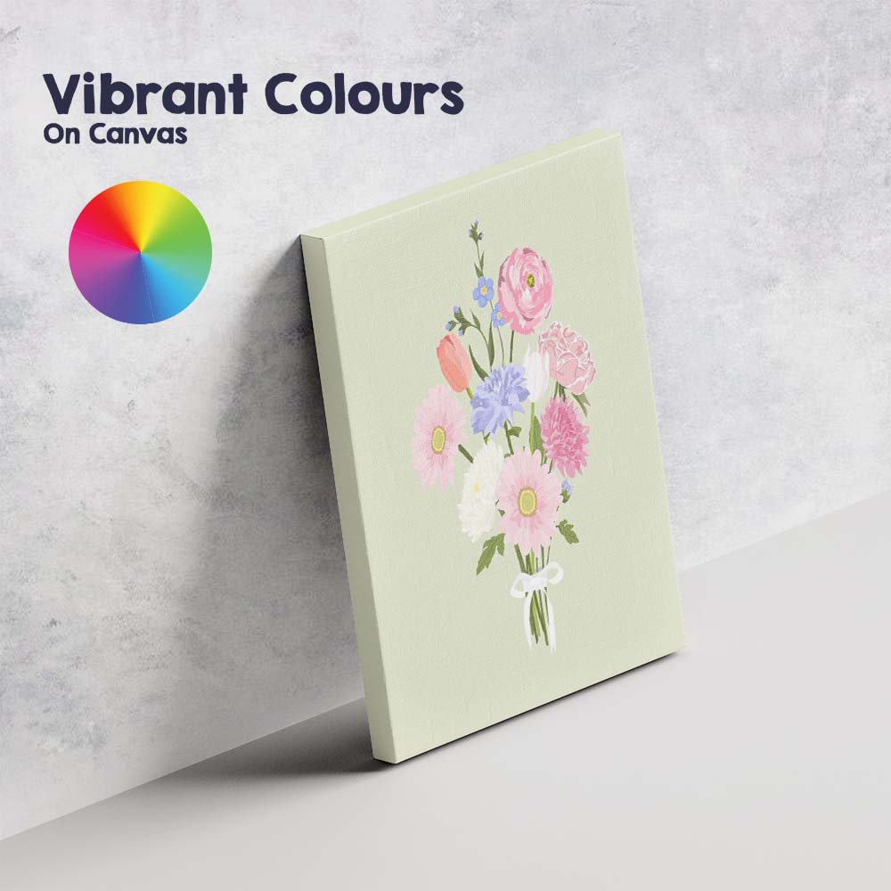 Pastel Tied Flower Bouquet Illustration Canvas Wall Art Print Decor Picture Ready to Hang